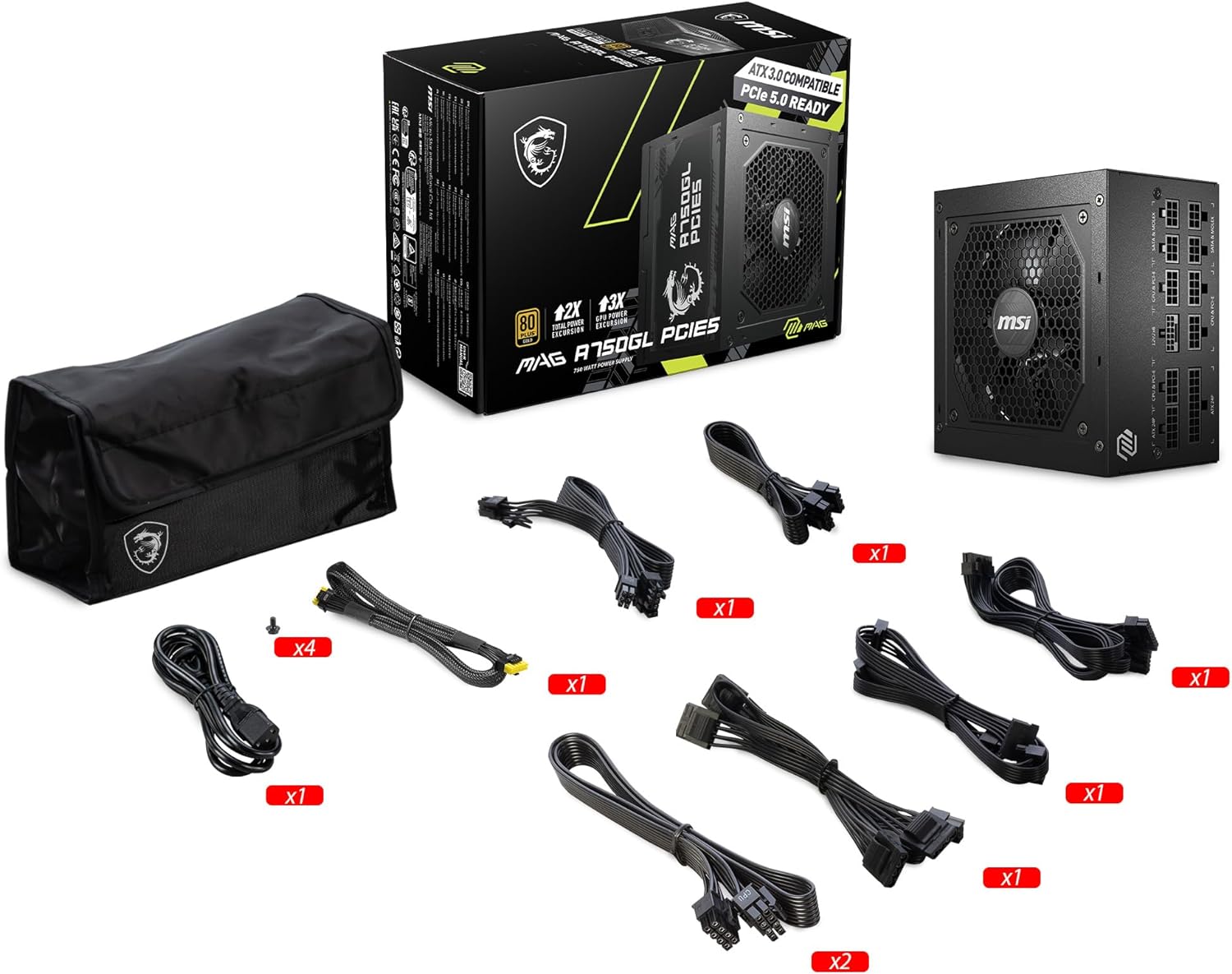 MSI Power Supply MAG A750GL PCIE 5 & ATX 3.0 MSI Power Supply MAG A750GL PCIE 5 & ATX 3.0